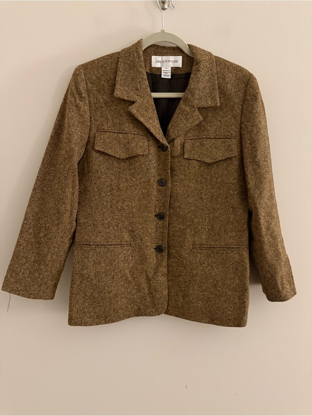 Jones New York Brown Tweed Wool Blend Blazer Size 8 Career Office Jacket - Picture 3 of 12